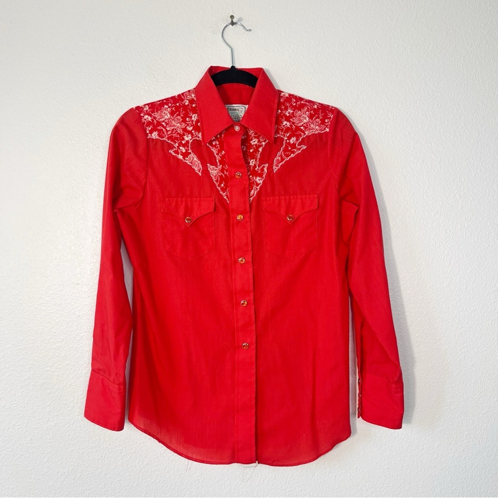 Vintage 60s-70s H Bar C California Ranchwear Embroidered Pearl Snap Shirt Sz 36